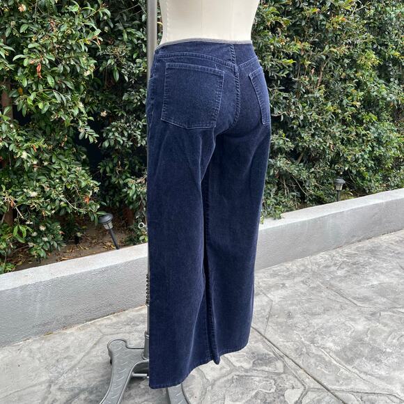 Vintage One 2 One Navy Blue Corduroy Pants USA Made 90s Y2K Wide Leg - Picture 1 of 11